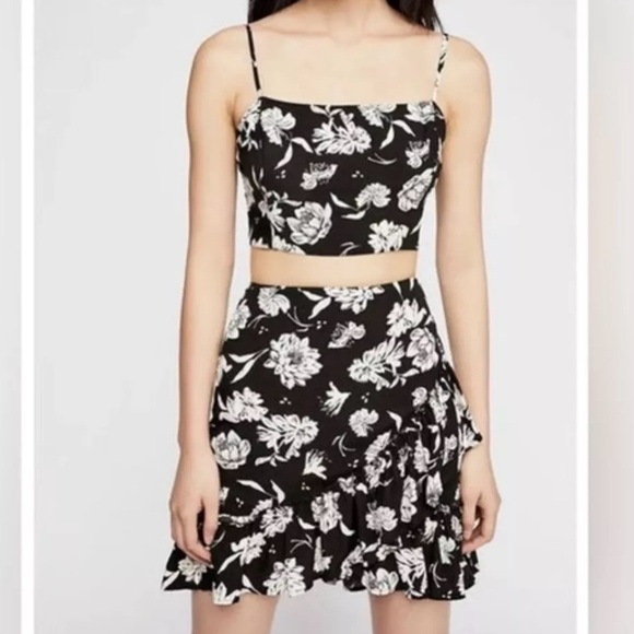 Free People Dresses & Skirts - Free People I’ve Got A Feeling Black White Floral Skirt and Top Set, NWT, Small